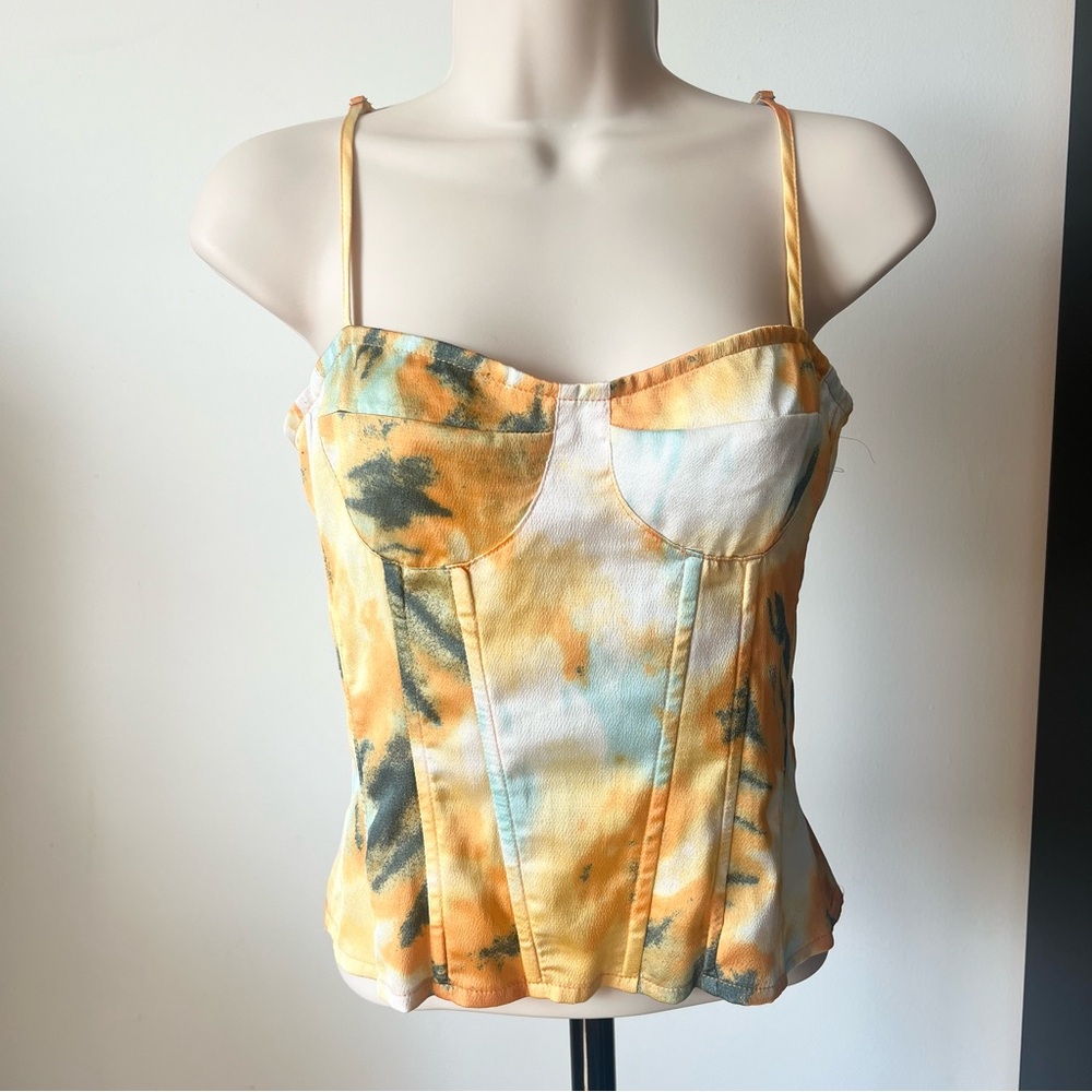 PrettyLittleThing Yellow Tie-Dye Bustierβ Cami Top Size 4